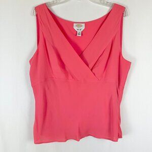 Talbots Blouse Pure Silk Womens 16 Pink Sleeveless V-Neck Lined Business Office